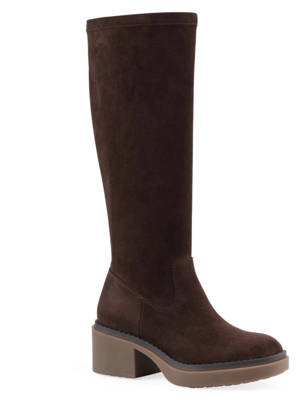 White Mountain Dark Brown Suede Knee Boots with Block Heel